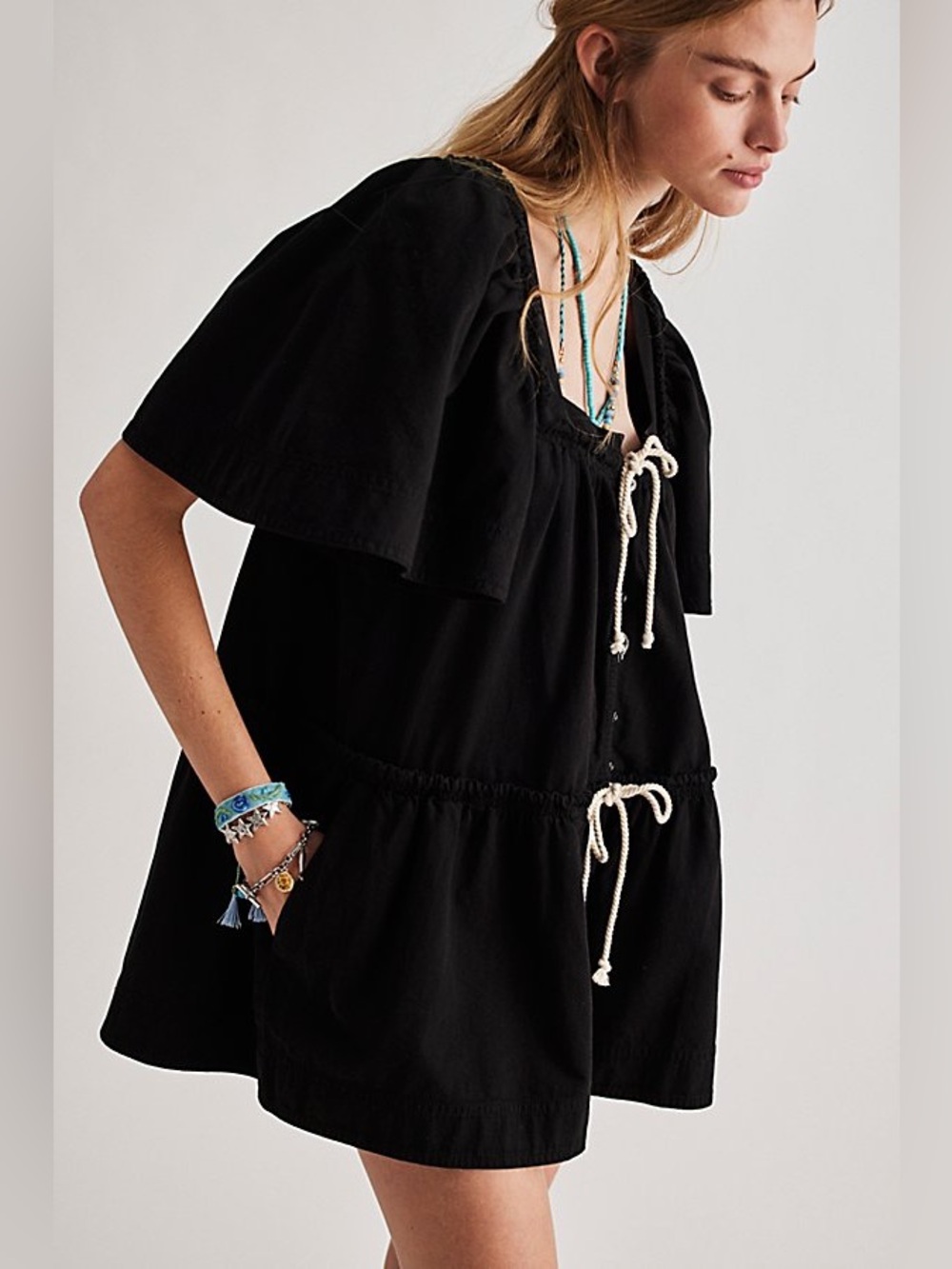 NWT FREE PEOPLE 
County Line Denim Romper -Black 
$148 MSRP